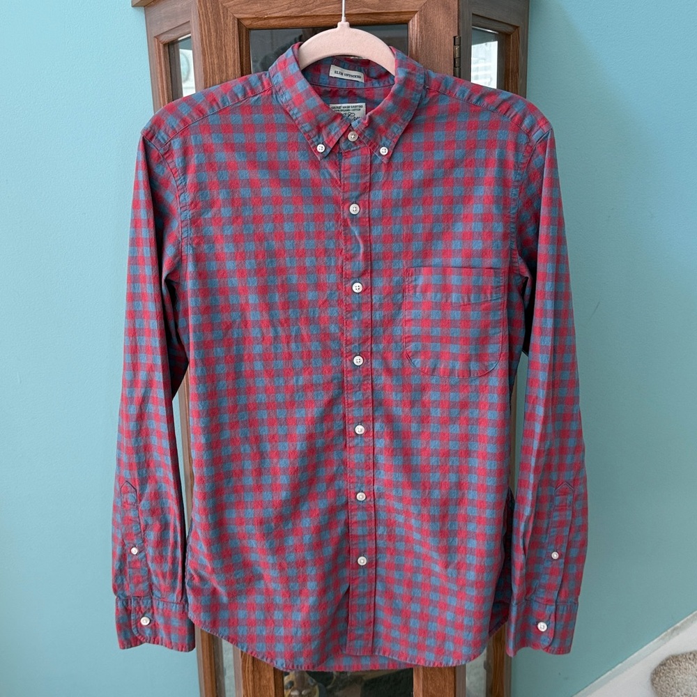 J. Crew men’s Red and Gray Slim Untucked Plaid Casual Shirt SZSmall.